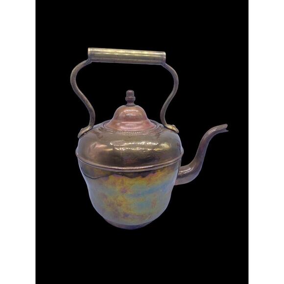 Antique Tea Kettle Pot Large Copper ? Brass Large Handle Goose Neck Decorative - Picture 1 of 16